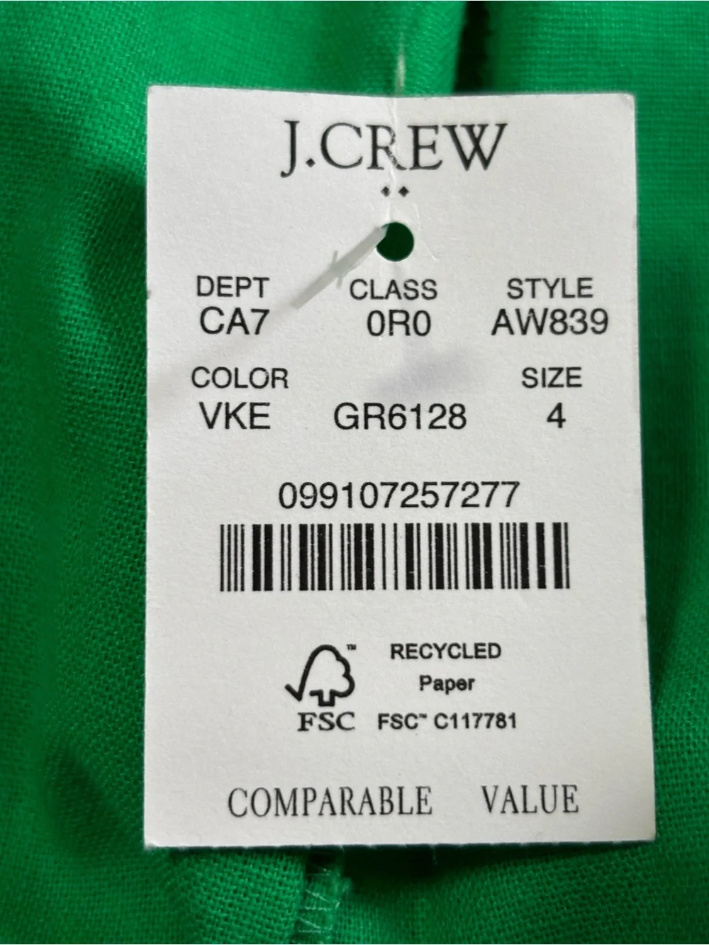 NWT J.Crew Factory Linen Cotton Blend Drawstring Pants Grass Green Size 4